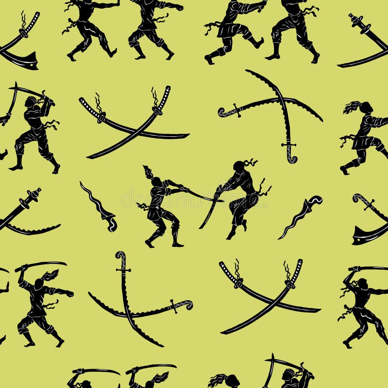 Ensemble sans couture avec des guerriers et des épées illustration stock Ensemble sans couture avec des guerriers et des épées illustration stock