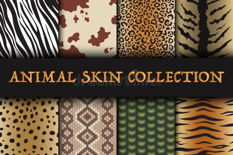 Ensemble sans couture de modèles de peau d'animal Textile de safari de girafe, de tigre, de zèbre, de léopard, de reptile, de vac illustration stock