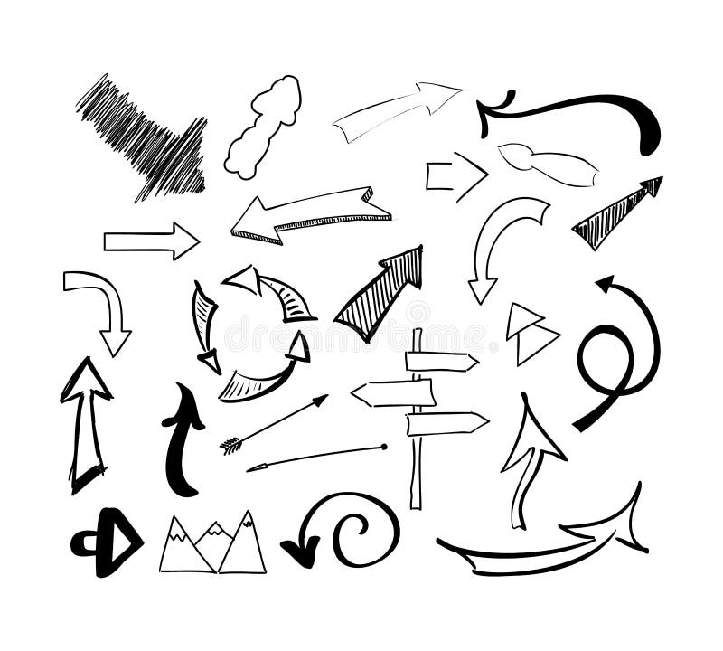 Ensemble tiré par la main de vecteur de flèches de griffonnage de croquis Illustration d'isolement sur le fond blanc illustration stock Ensemble tiré par la main de vecteur de flèches de griffonnage de croquis Illustration d'isolement sur le fond blanc illustration stock