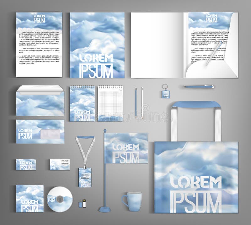 Ensemble élégant d'identité d'entreprise avec des nuages Descripteur Editable de conception illustration de vecteur Ensemble élégant d'identité d'entreprise avec des nuages Descripteur Editable de conception illustration de vecteur