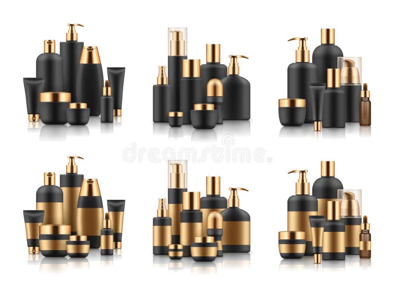 Ensembles de vecteur de cosmétiques de luxe illustration stock Ensembles de vecteur de cosmétiques de luxe illustration stock