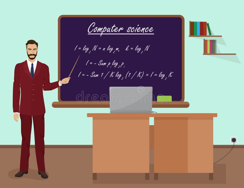 Enseñe al profesor de sexo masculino de informática en concepto de la clase de la audiencia Ilustración del vector libre illustration Enseñe al profesor de sexo masculino de informática en concepto de la clase de la audiencia Ilustración del vector libre illustration