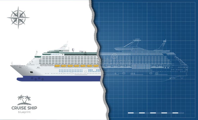 Enskild skiss av kryssningsfartyg. sidvy. realistisk 3d-stomme. detaljerad ritning av modernt marint fartyg royaltyfri illustrationer