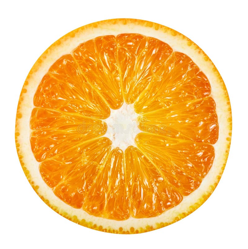 Enskilt urklippsbana för segment av orangefärgade frukter arkivbilder