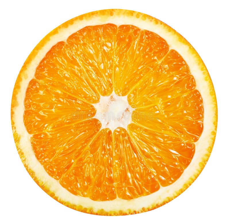 Enskilt urklippsbana för segment av orangefärgade frukter fotografering för bildbyråer