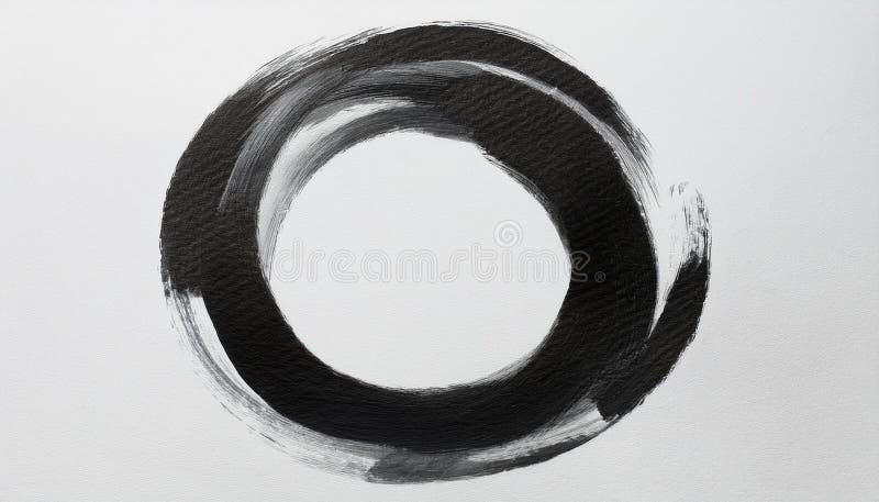 Enso symbol - black circle brushstroke on white paper background background and illustration