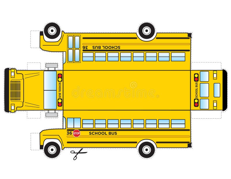 Desenho de ônibus escolar amarelo com placa de parada de ônibus. jogo de  papel de educação para crianças. recorte e colagem