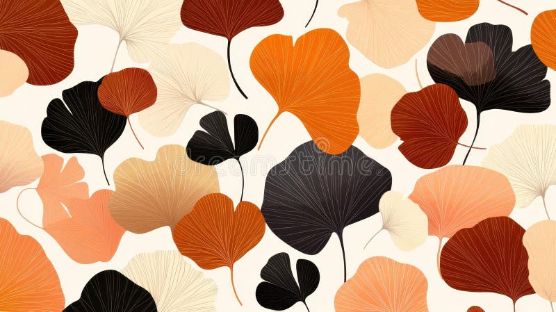 Entdecken Sie ein charmantes Herbstmuster mit Ginkgoblättern in warmen Erdtönen, perfekt für Stoff- und Tapetendesigns. Dieses nahtlose Herbstfoliendesign zeigt elegante Ginkgo-Biloba-Blätter, ideal für Textildrucke und moderne Dekoration.