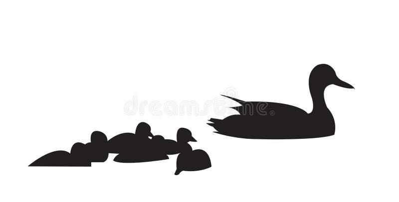 Ente mit den Entlein, die Schattenbild schwimmen stock abbildung