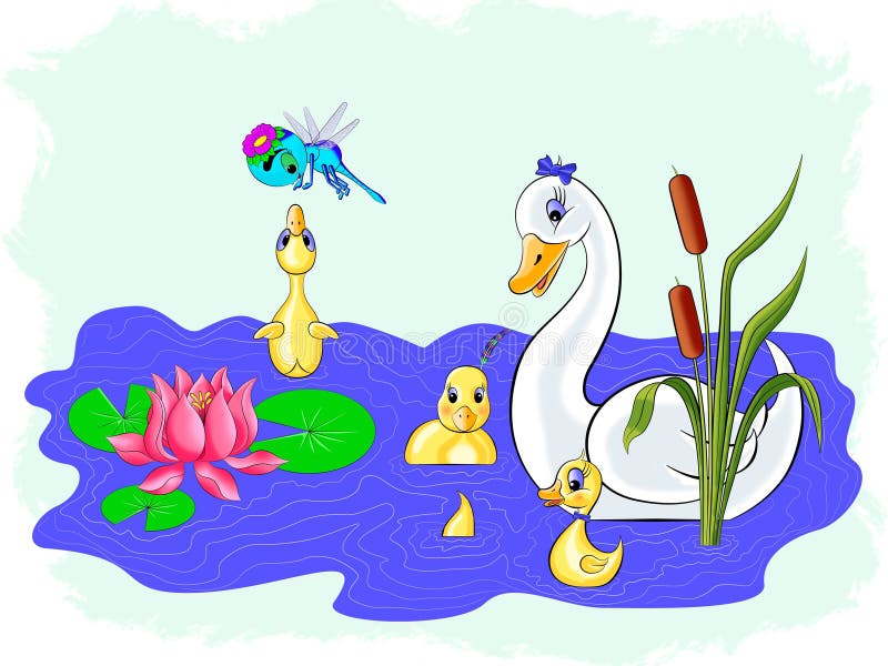 Ente mit Entlein auf dem Wasser stock abbildung