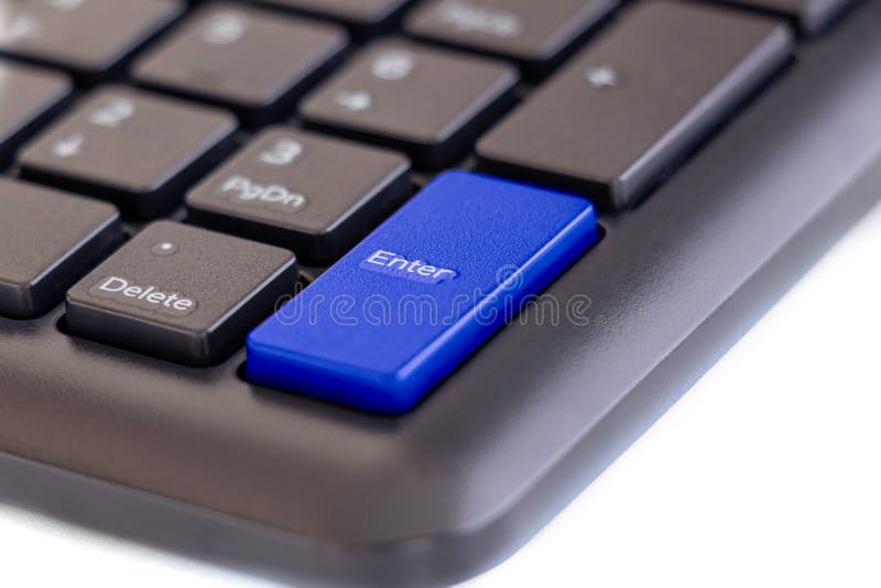 Lyn Derfor Objector Enter Key Highlight with Blue Color on Keyboard with Finger Pressing Button  on White Stock Image - Image of electronic, information: 179466809