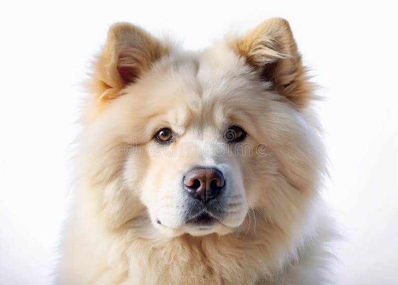 Enthralling Aerial CloseUp of Fluffy White Chow Mix Puppy A Delightful Portrait Capture The Adorable Essence of ilustracja wektor