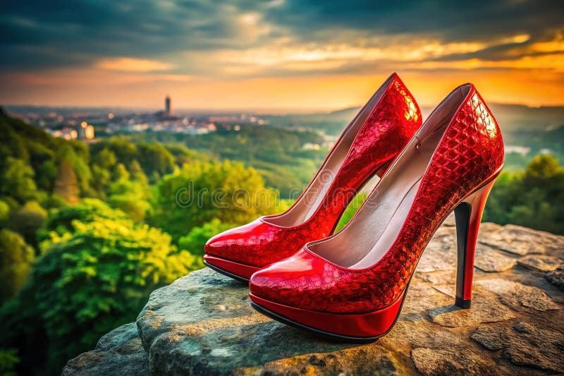 Enthralling Aerial Perspective of Exquisite Red High Heels A Luxurion Fashion Fotografia Masterpiece Przechwytywanie szczegółów royalty ilustracja