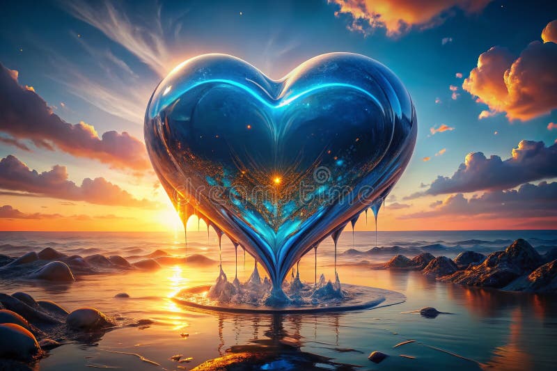 Enthralling Aerial Perspective of the Massive Gleaming Blue Heart Dripping with Ethereal Liquid Light A oszałamiający wzrok ilustracji