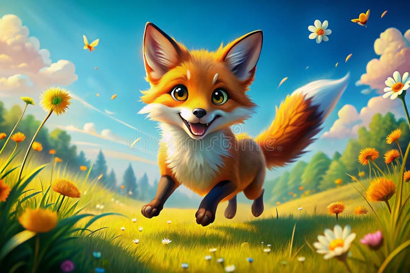 Enthralling aerial perspektywa radosnego orange lisa oszałamiająca ilustracja książki dla dzieci idealny dla ilustracja wektor