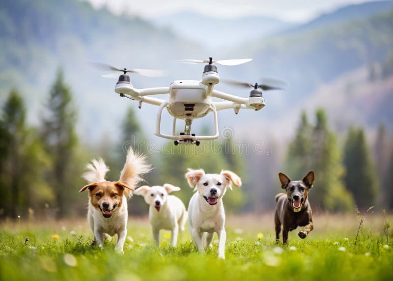 Enthralling Aerial TiltShift Fotografia zabawnych psów w ruchu i genetycznym arcydziele uchwycającym radosne psy royalty ilustracja