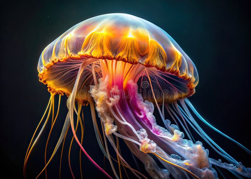 Enthralling Aerial View of Gling Jellyfish Przeciwko głębinowej płótnie Wspaniały Fotorealistyczny Sztuka AI ilustracja wektor
