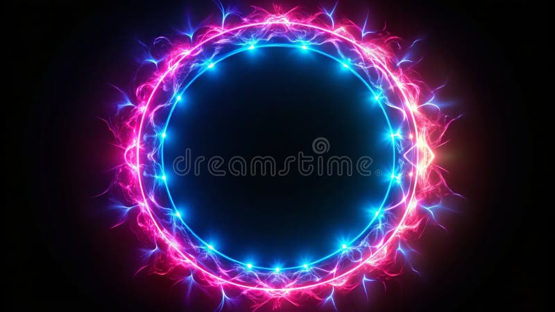 Enthralling Aerial View of the Vibrant Pink and Blue Neon Round A (Ciemny blask otaczający okrągły obraz) ilustracji