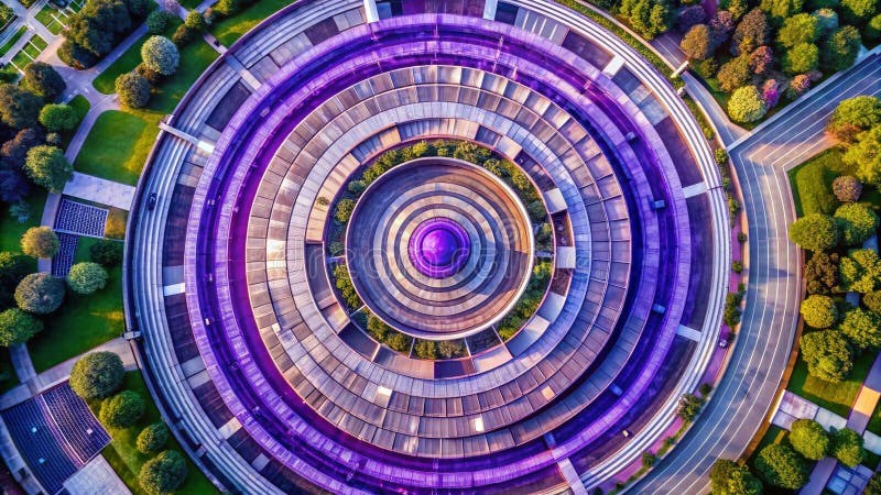 Enthralling Aerial View of Violet and Silver Concentric Circles Wspaniały abstrakcyjny projekt geometryczny dla tła royalty ilustracja