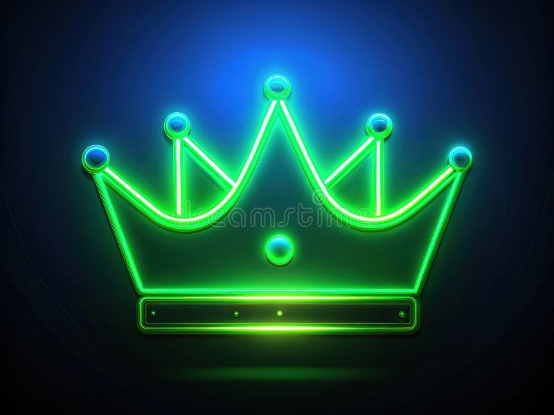 Enthralling Geometric Neon Crown Outline in Vibrant BlueGreen Light Wspaniała cyfrowa ilustracja sztuki fantastycznej royalty ilustracja