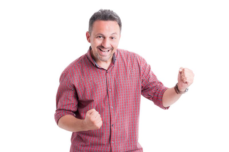 Enthusiastic man expressing excitement stock images