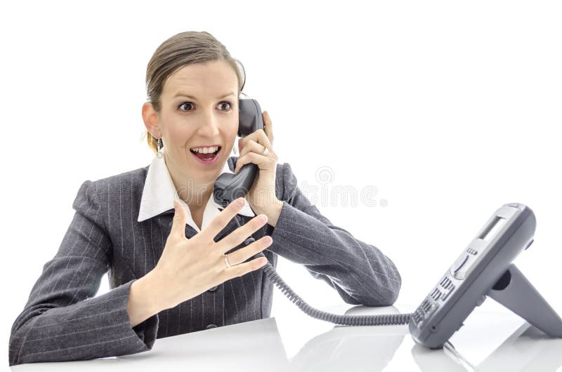 Enthusiastic woman talking on the phone royalty free stock photography