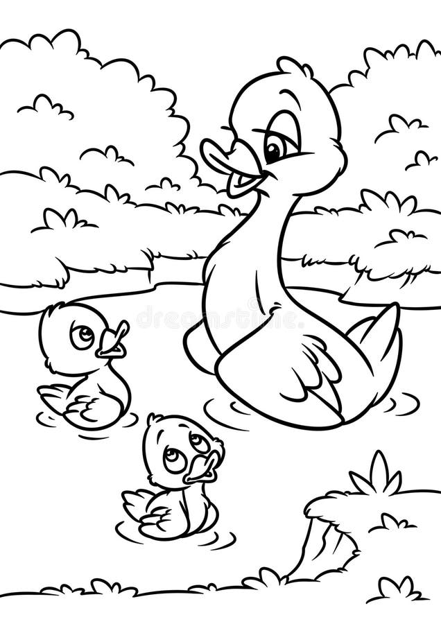 Entleinkarikaturillustrations-Farbtonseite der Entenmutter kleine lizenzfreie abbildung