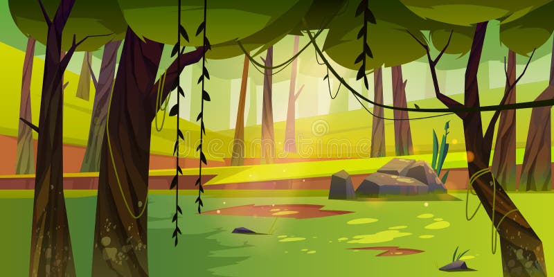 Entorno Natural De La Naturaleza De Los Bosques De Dibujos Animados Paisaje  De Verano Ilustración del Vector - Ilustración de sunlight, arbusto:  222761813