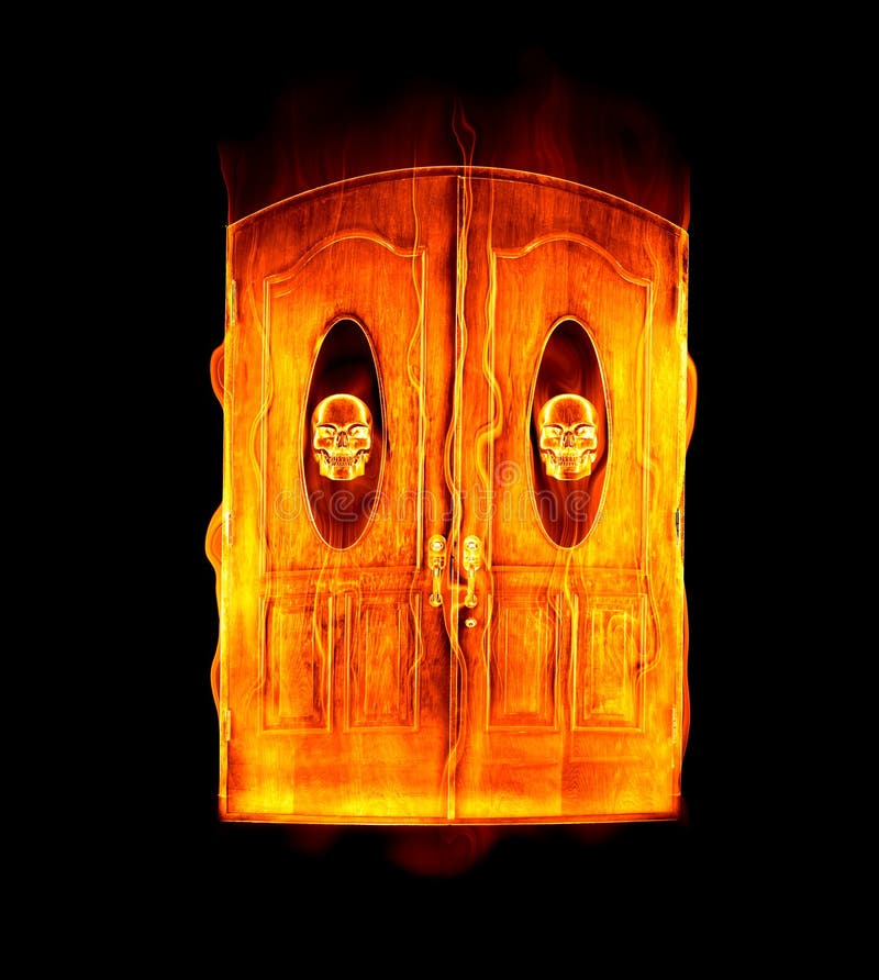 Great image of the door to hell in flames with skull motif. Great image of the door to hell in flames with skull motif