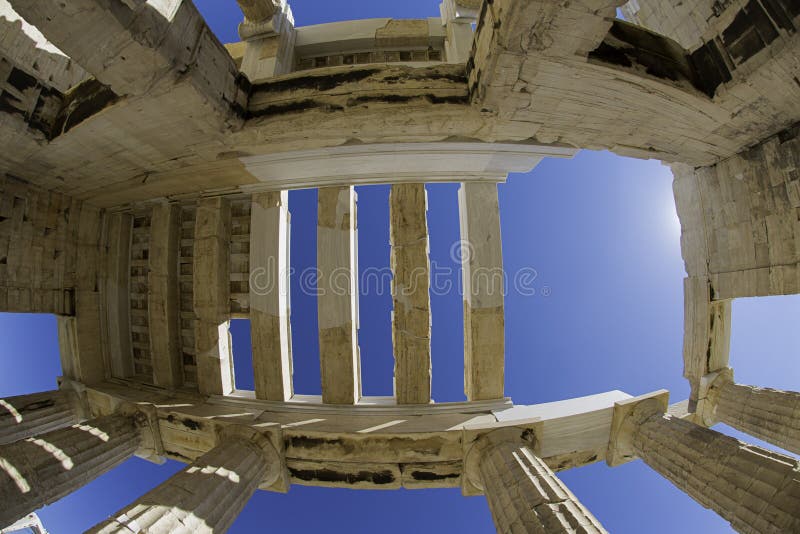 Acropolis entrance in Athens, Greece. View from the bottom. Acropolis entrance in Athens, Greece. View from the bottom