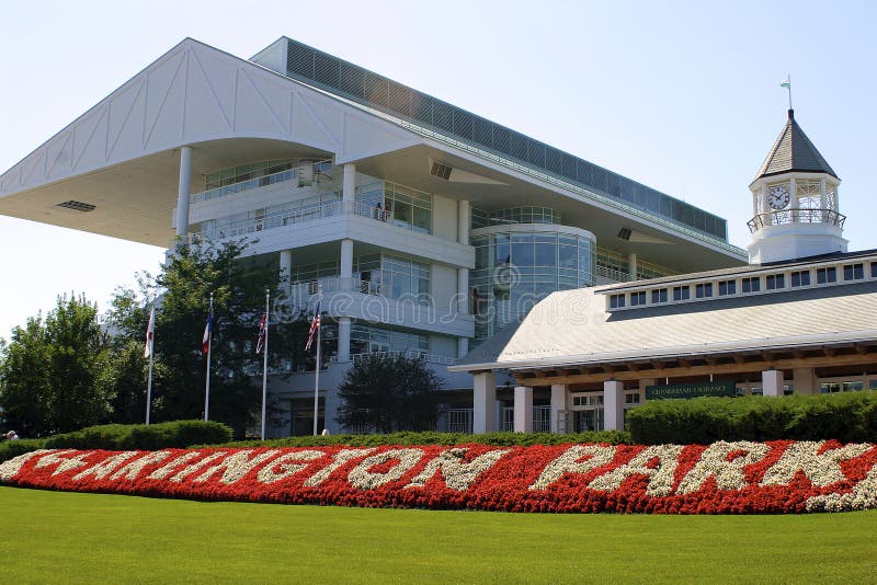 Arlington Park International Racecourse grandstand entrance and name spelled out in flowers in Arlington Heights Illinois  602210. Arlington Park International Racecourse grandstand entrance and name spelled out in flowers in Arlington Heights Illinois  602210