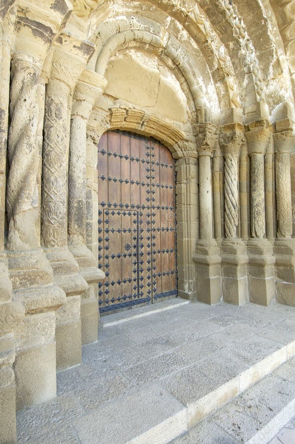 Entrance to the church of Santa Maria in Ejea de los Caballeros, saragossa, Spain. Medieval tympanum stock images, royalty-free photos and pictures