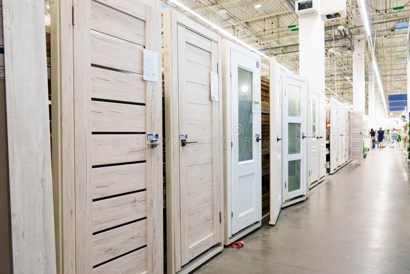 Entrance and Interior Doors in the Warehouse of the Hardware Store