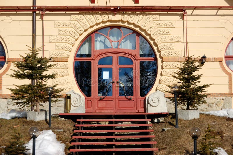 Entrance of the luxury hotel at Strbske Pleso