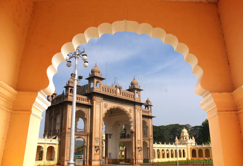 Entrance of majestic mysore palace from an arch