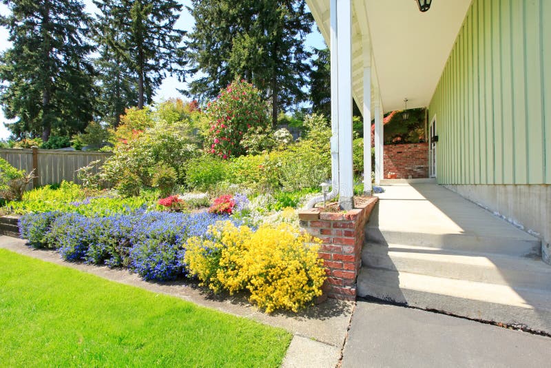 Entrance Porch Blooming Flower Bed Stock Image Image of building, curb 41432973