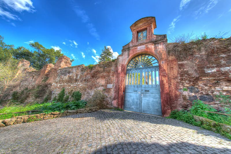 Entrance sacred Sebastian s church from Palatin, Rome, Italy - H