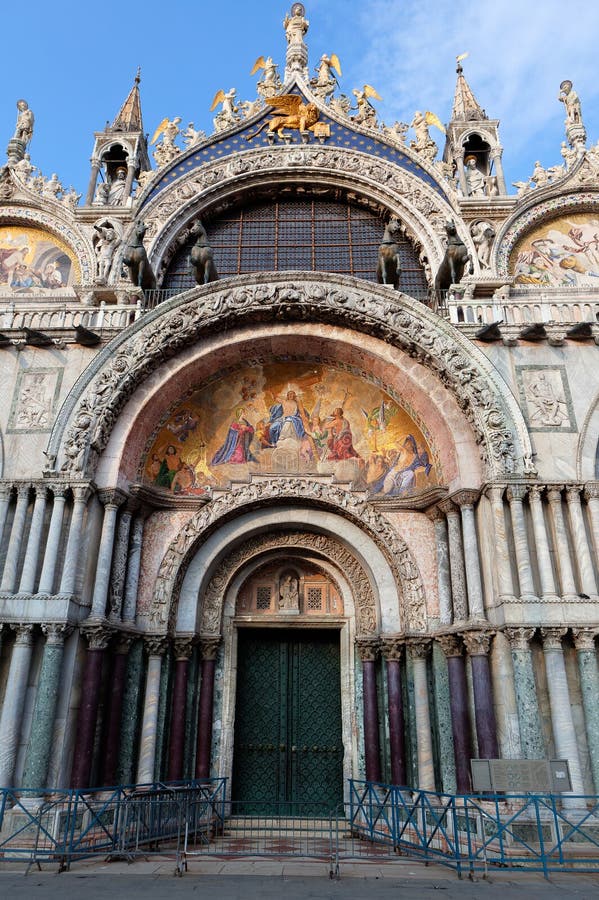 Entrance San Marco Basilica, St Mark&x27;s Cathedral, in Venice, Italy