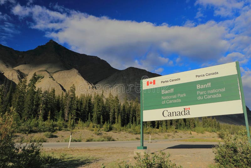 Parks Canada Entrance Sign at Sunwapta Pass along Icefields Parkway inEvening Light, Banff National Park, Alberta