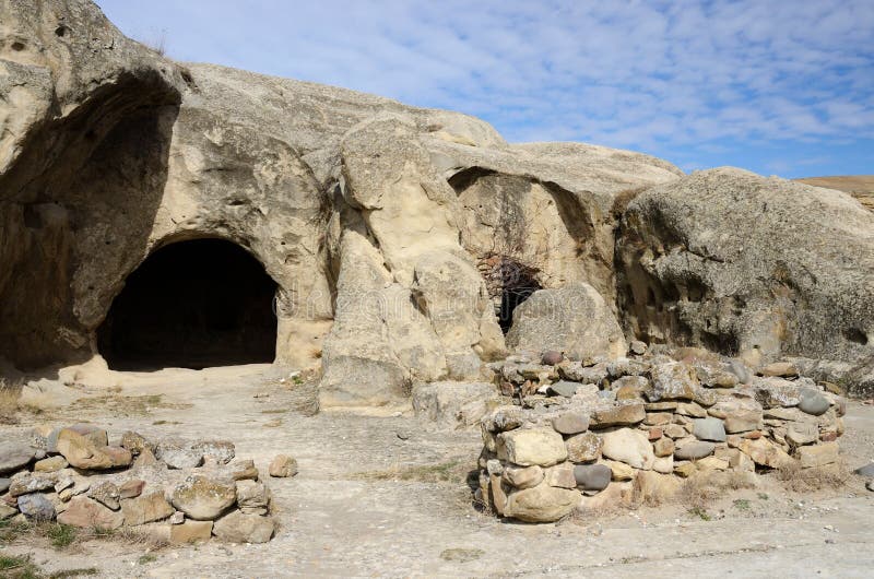 Entrance to ancient house in cave town Uplistsikhe, Georgia