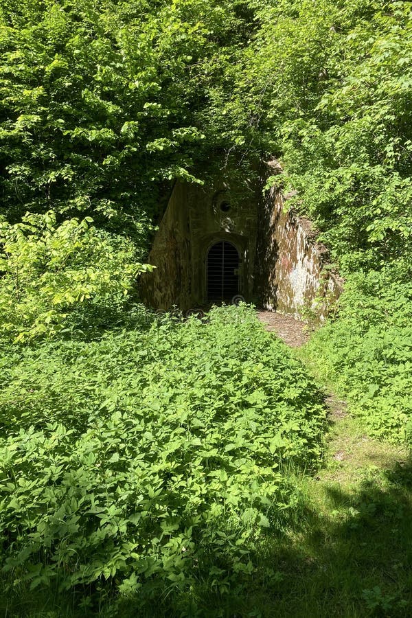 Entrance to the Antakalnis ammunition bunkers of the Vilnius crew of the Polish army, built in 1924–1926 in Vilnius, Antakalnis, Sapieginė hills, Lithuania. Currently unavailable to visitors