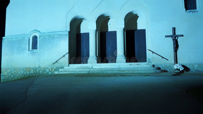 Entrance to the church with cross