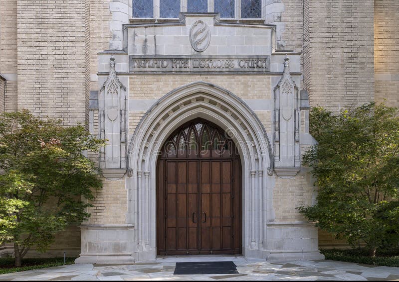 Entrance To Highland Park Methodist Church in Dallas, Texas. Stock