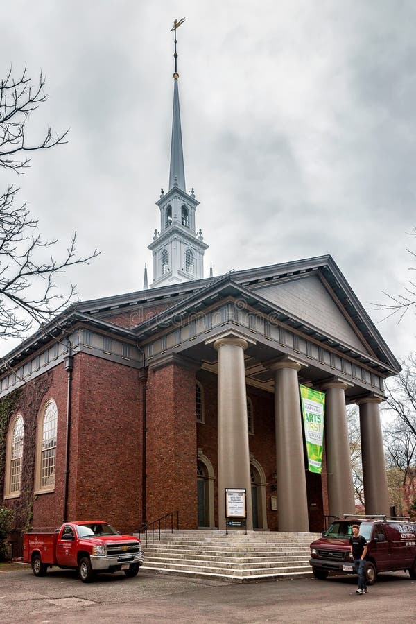 Entrance to Memorial Church in Harvard Yard Cambridge MA America