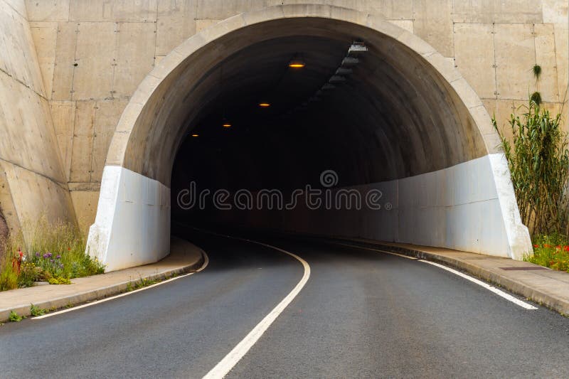 Entrance to mountain tunnel road in Madeira island