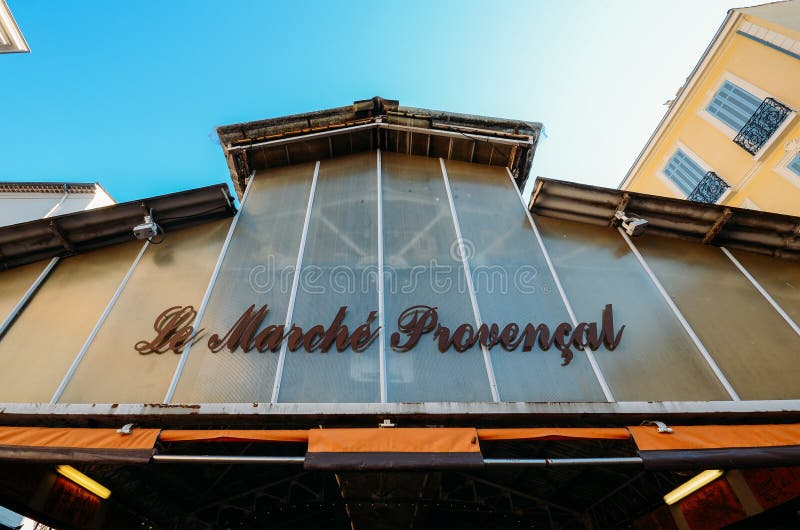 Entrance to Provencal Market in Antibes, Cote D`Azur, France royalty free stock photo Entrance to Provencal Market in Antibes, Cote D`Azur, France royalty free stock photo