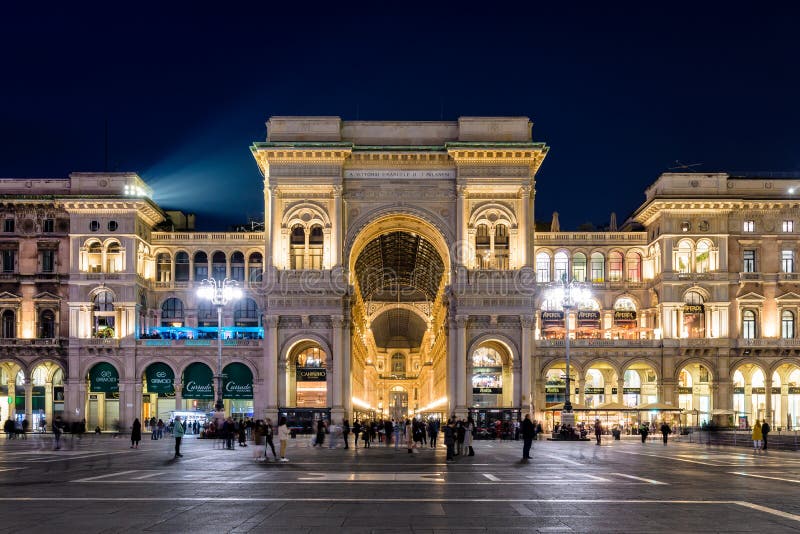 Entrance of the Vittorio Emanuele II Gallery in Milan, Italy, at Night ...