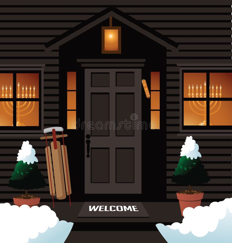 Entrata principale di Chanukah con il mezuzah del menorah royalty illustrazione gratis Entrata principale di Chanukah con il mezuzah del menorah royalty illustrazione gratis