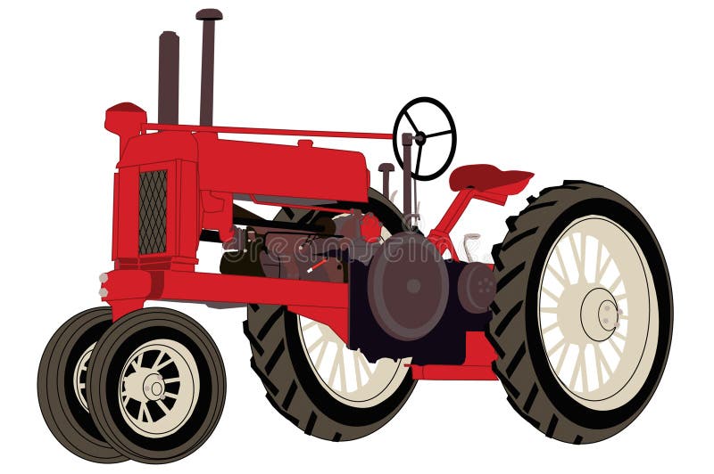 An old red farm tractor. An old red farm tractor.