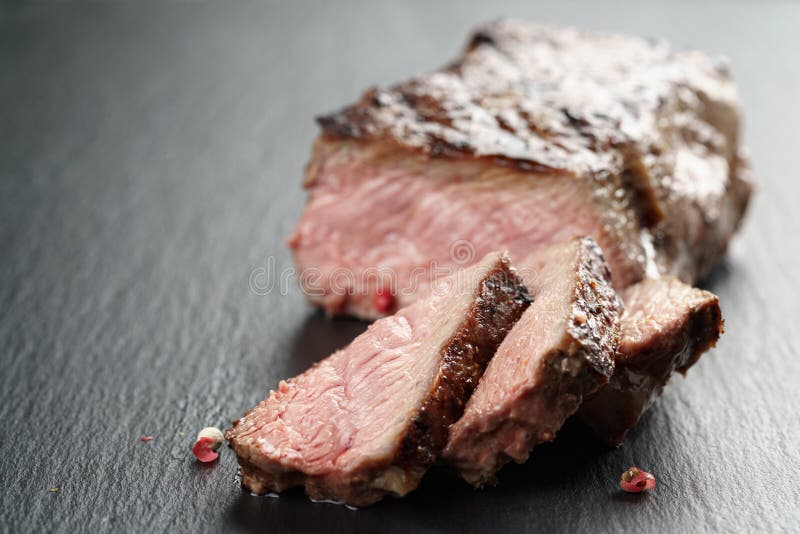 Entrecote Beef Steak Sliced on Slate Board Stock Image Image of filet